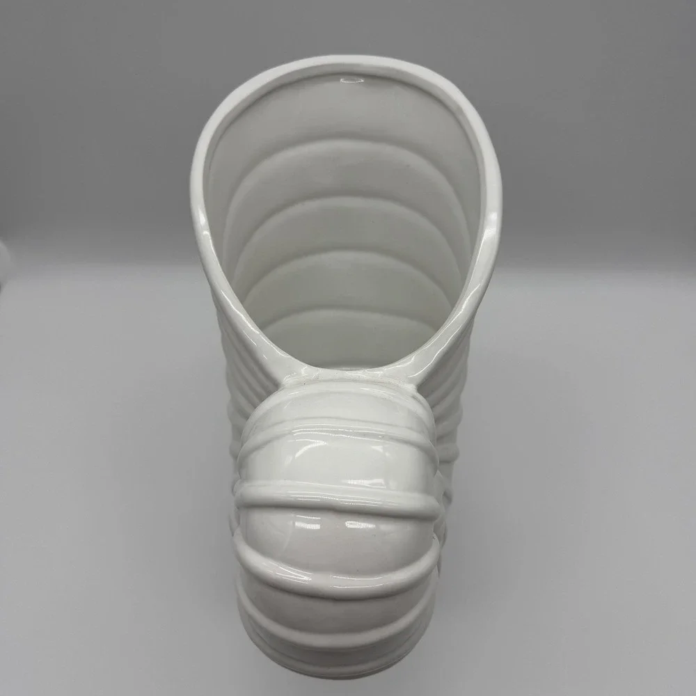 Vintage White Iridescent Ceramic Nautilus Seashell Footed Planter Vase